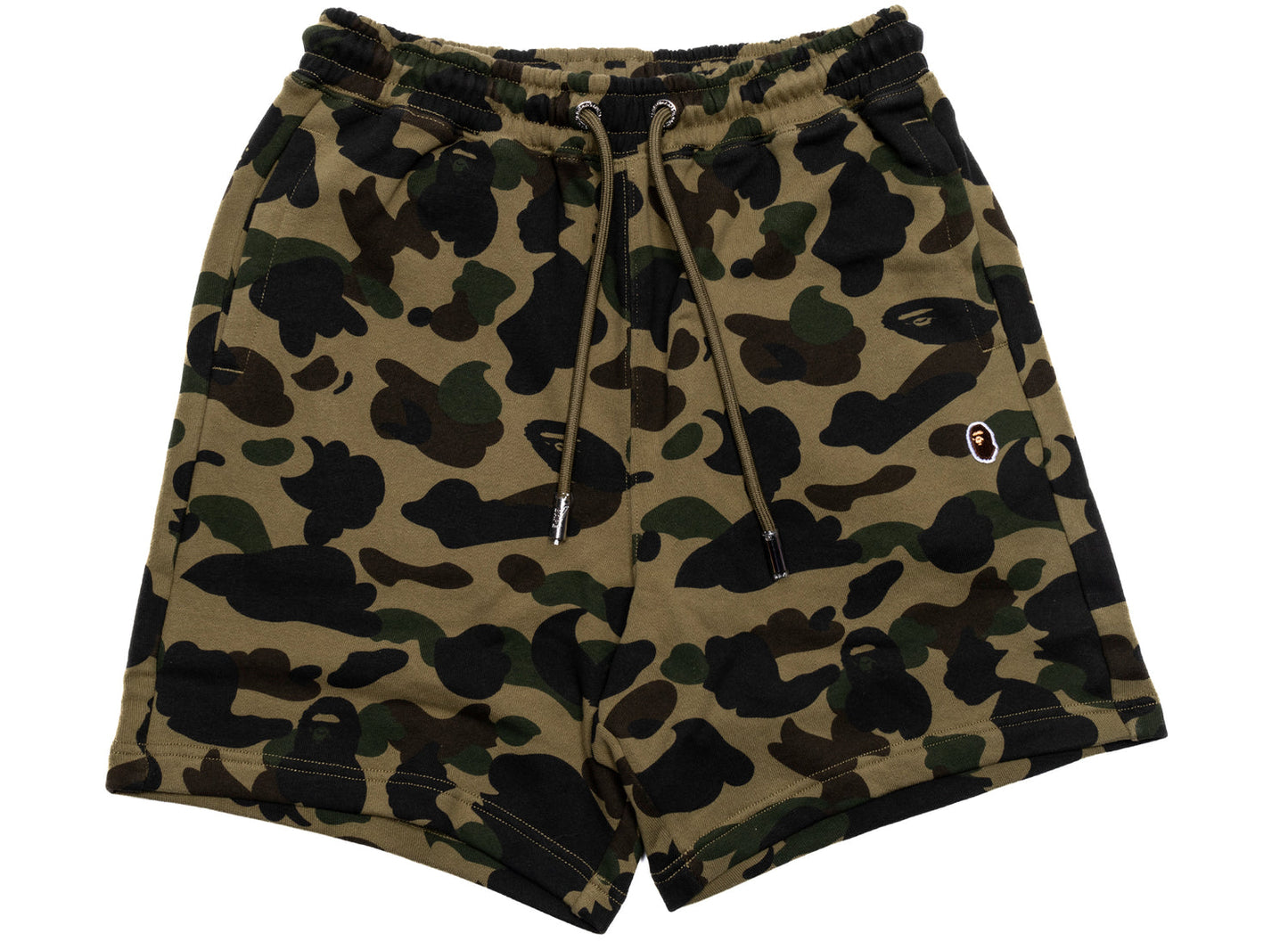 A BATHING APE 1ST CAMO APE HEAD ONE POINT SWEAT SHORTS IN GREEN