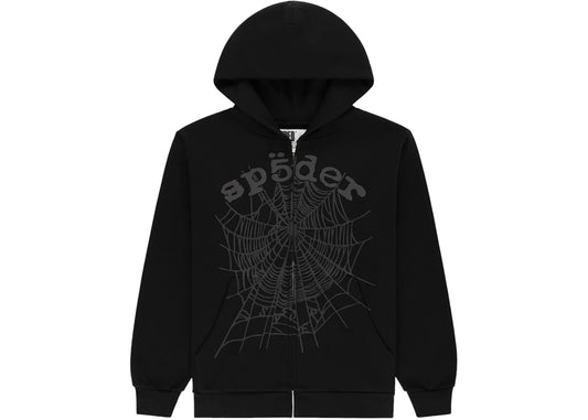 Sp5der OG Web V2 Phantom Zip Up Hoodie Black