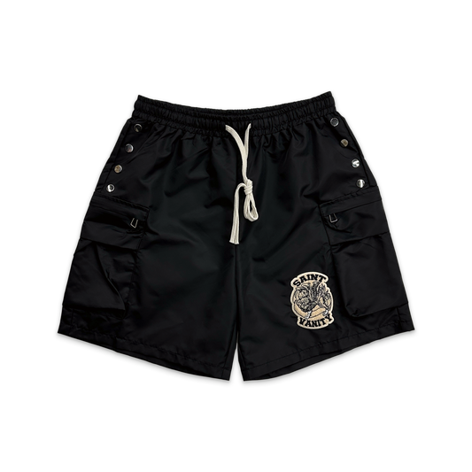 SAINT VANITY  LOGO CARGO NYLON SHORTS "BLACK"