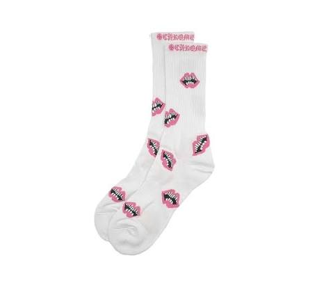 chrome heart chomper sock white/pink