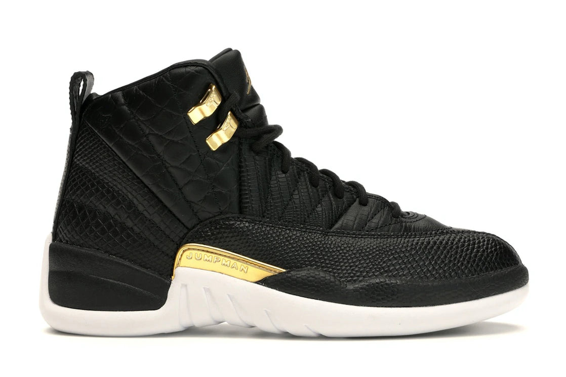 Jordan 12 Retro Black Metallic Gold White (Women's)