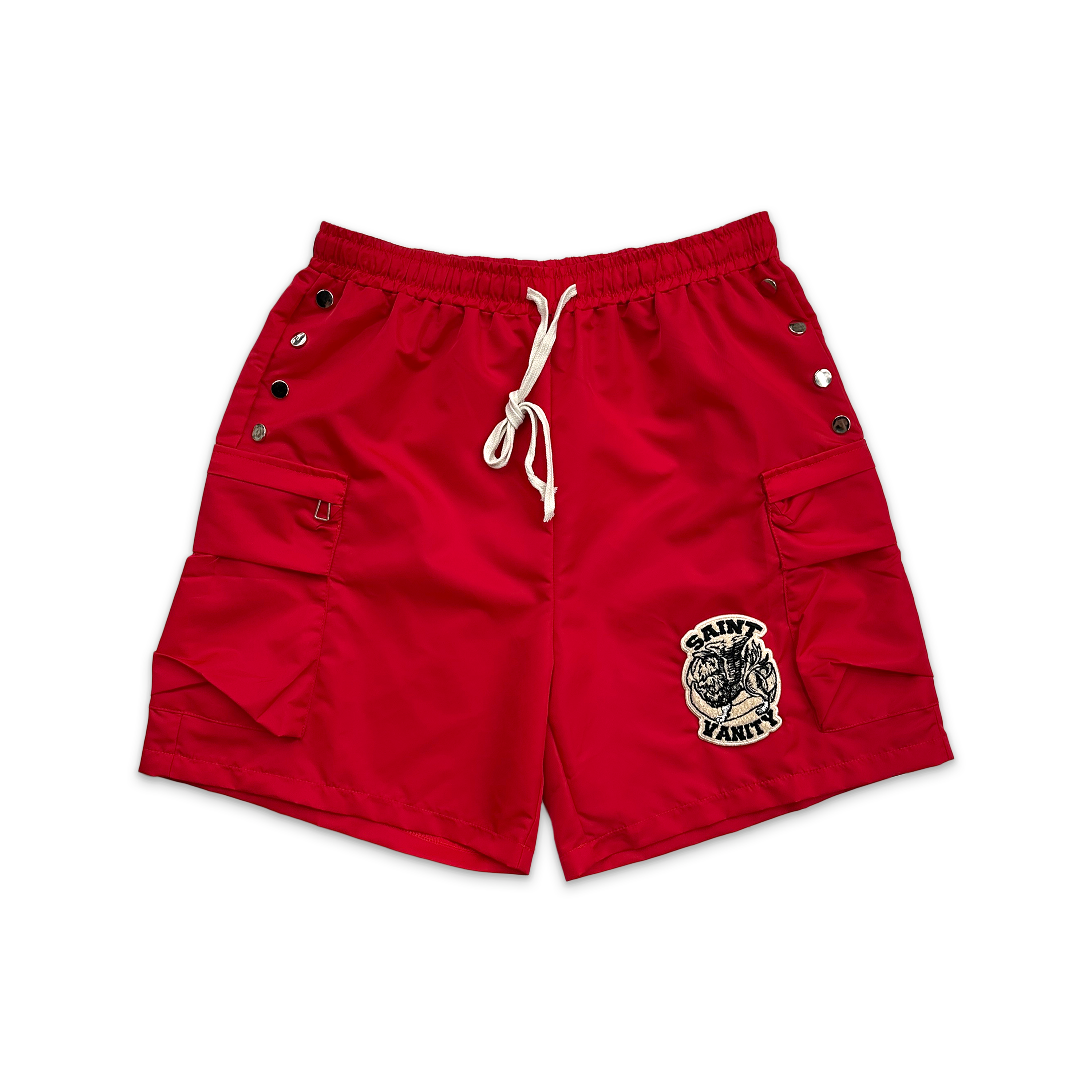 SAINT VANITY  LOGO CARGO NYLON SHORTS "RED"