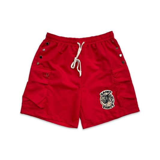 SAINT VANITY  LOGO CARGO NYLON SHORTS "RED"