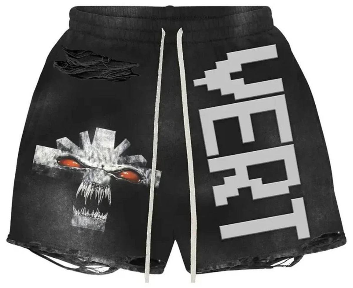 Vertabrae Vonster Cross Distressed Shorts Black